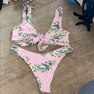 Zaful Pink and Green Leaf Bikini
